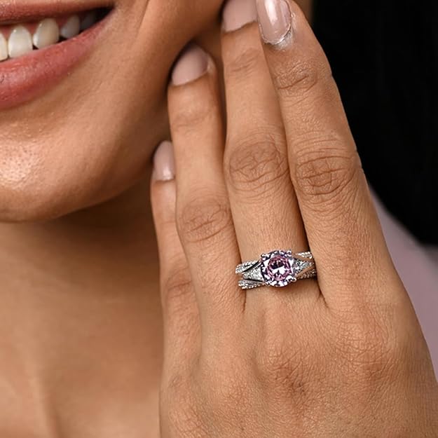 Clara Pure 925 Sterling Silver Tove Pink Solitaire Wedding Finger Ring | 