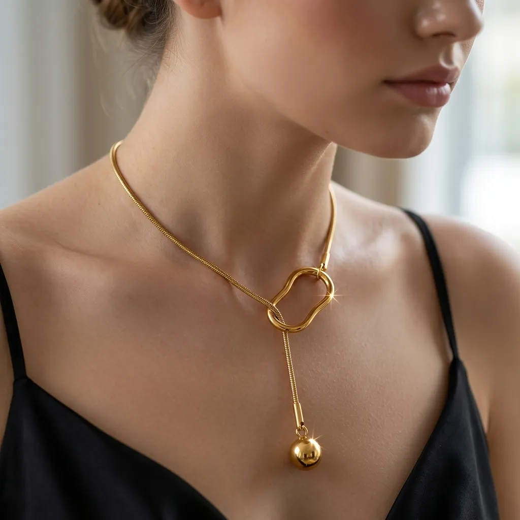 Zola Lariat Necklace | Stainless Steel | 18K Gold Plated | Anti Tarnish