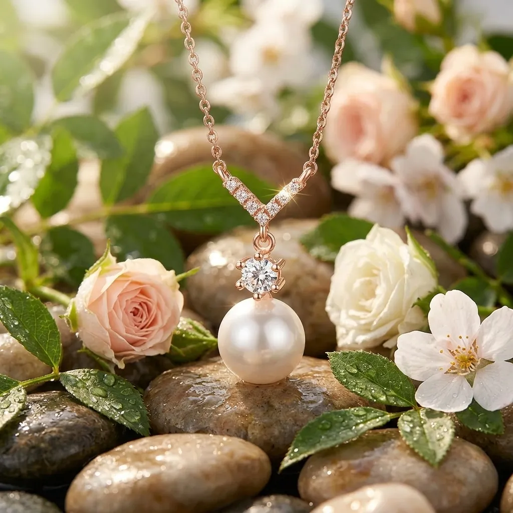Luna Pearl Necklace | Stainless Steel | 18K Rose Gold Plated | Anti Tarnish