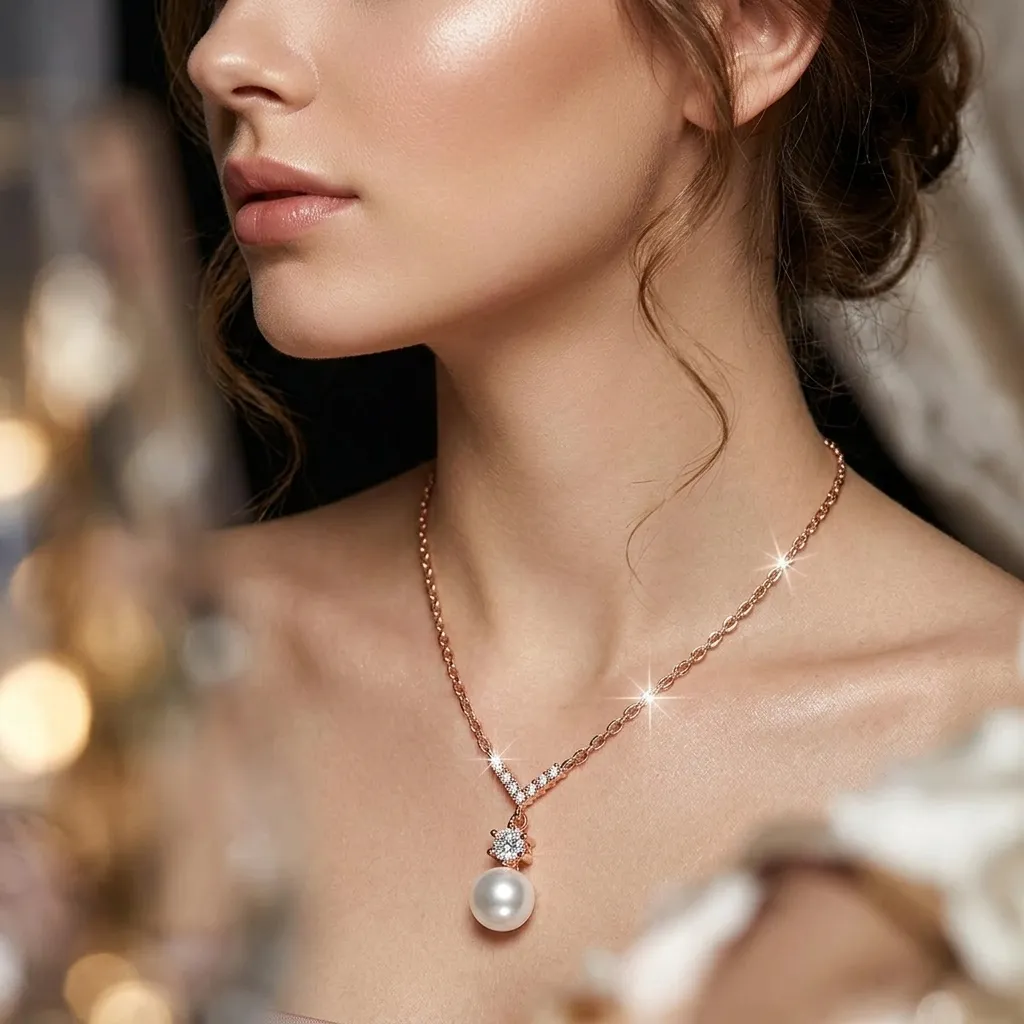Luna Pearl Necklace | Stainless Steel | 18K Rose Gold Plated | Anti Tarnish