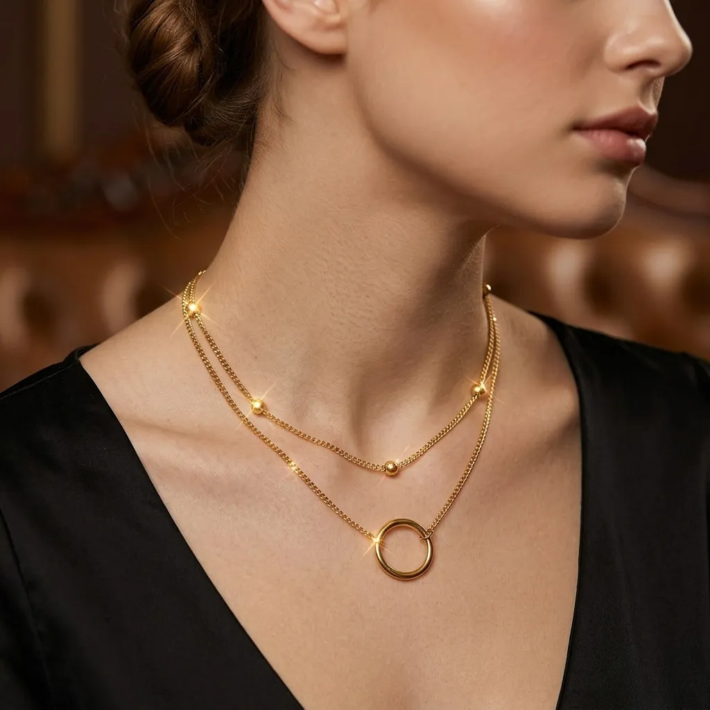 Zara Layered Circle Necklace | Stainless Steel | 18K Gold Plated | Anti Tarnish