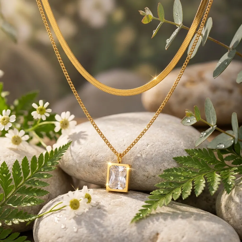 Solitaire Layered Necklace | Stainless Steel | 18K Gold Plated | Anti Tarnish