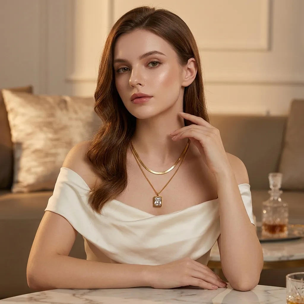 Solitaire Layered Necklace | Stainless Steel | 18K Gold Plated | Anti Tarnish