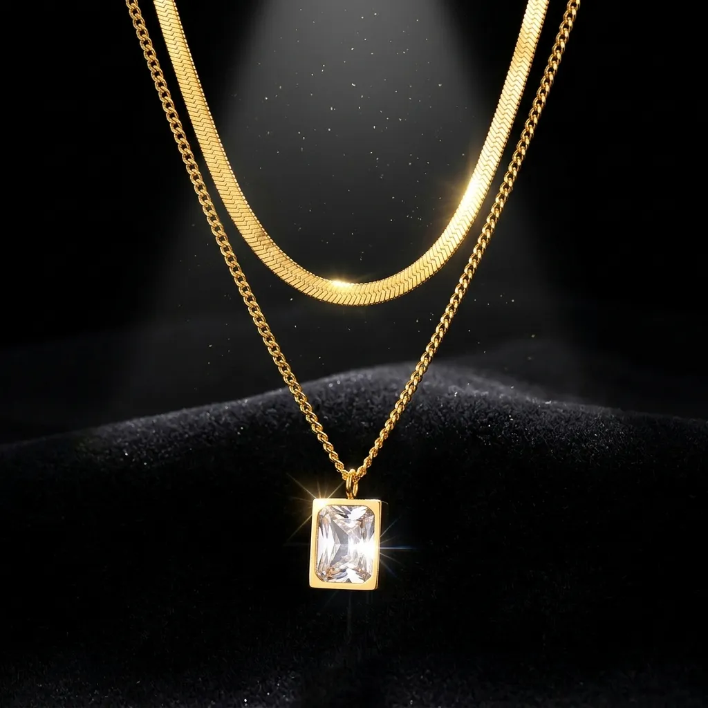 Solitaire Layered Necklace | Stainless Steel | 18K Gold Plated | Anti Tarnish