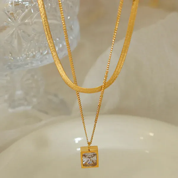 Solitaire Layered Necklace | Stainless Steel | 18K Gold Plated | Anti Tarnish