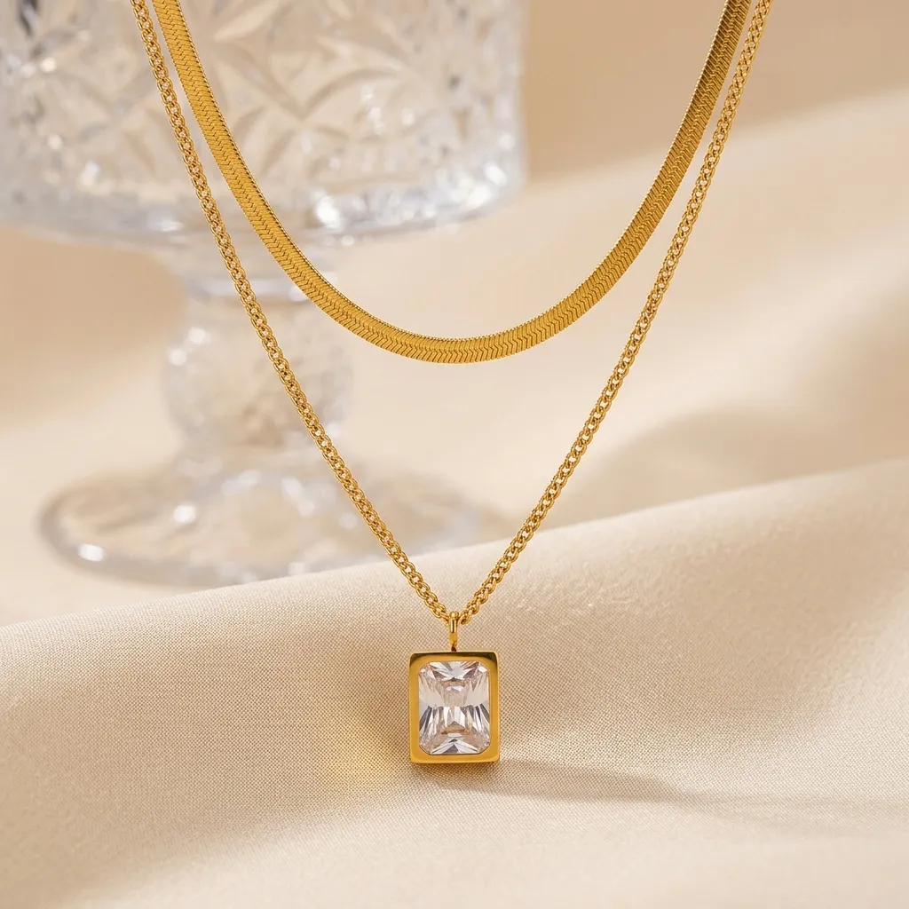 Solitaire Layered Necklace | Stainless Steel | 18K Gold Plated | Anti Tarnish