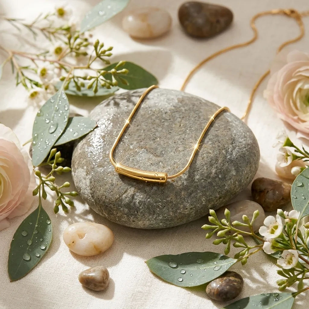 Aria Curved Bar Necklace | Stainless Steel | 18K Gold Plated | Anti Tarnish