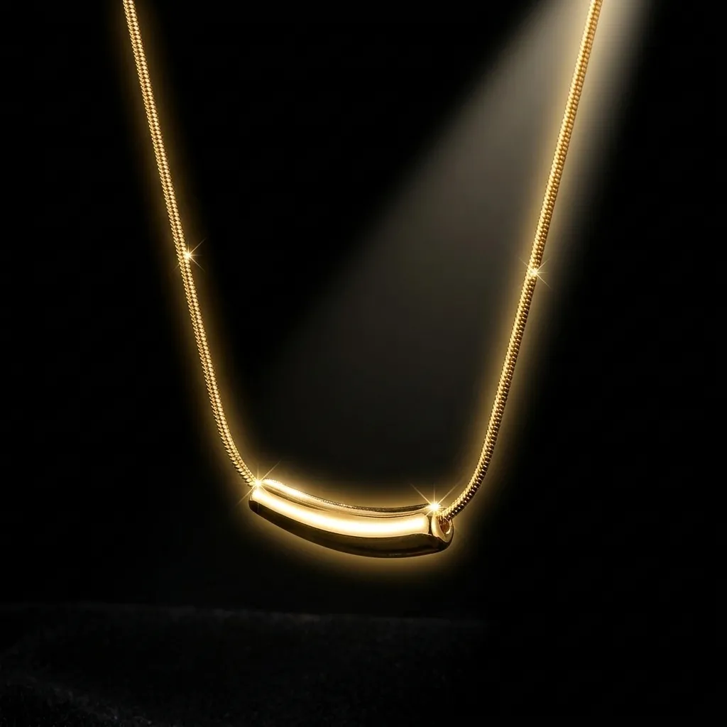 Aria Curved Bar Necklace | Stainless Steel | 18K Gold Plated | Anti Tarnish
