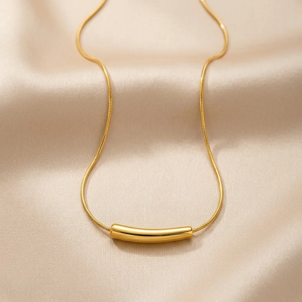 Aria Curved Bar Necklace | Stainless Steel | 18K Gold Plated | Anti Tarnish