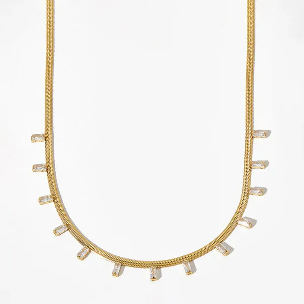 Kiara Baguette Herringbone Necklace | Stainless Steel | 18K Gold Plated | Anti Tarnish