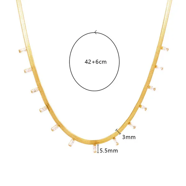 Kiara Baguette Herringbone Necklace | Stainless Steel | 18K Gold Plated | Anti Tarnish