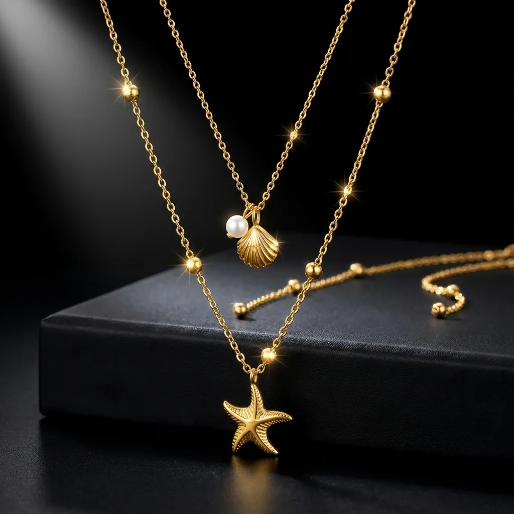 Oceania Layered Starfish Necklace | Stainless Steel | 18K Gold Plated | Anti Tarnish
