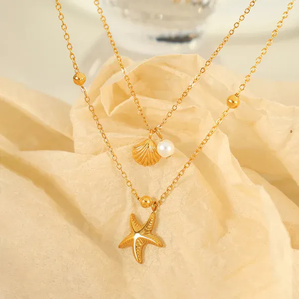 Oceania Layered Starfish Necklace | Stainless Steel | 18K Gold Plated | Anti Tarnish