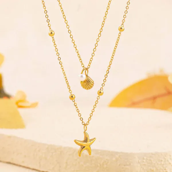 Oceania Layered Starfish Necklace | Stainless Steel | 18K Gold Plated | Anti Tarnish