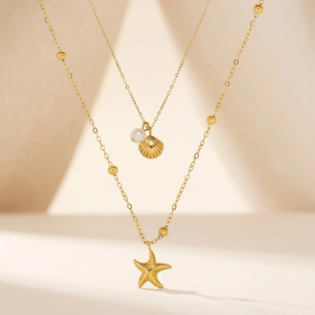 Oceania Layered Starfish Necklace | Stainless Steel | 18K Gold Plated | Anti Tarnish