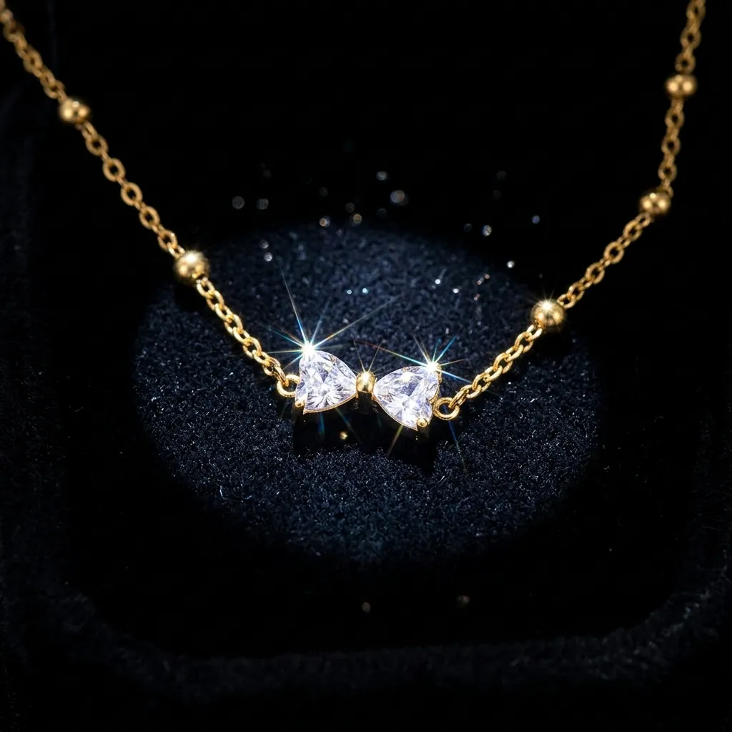 Fiona Crystal Bow Necklace | Stainless Steel | 18K Gold Plated | Anti Tarnish