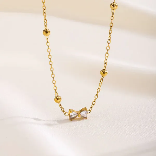 Fiona Crystal Bow Necklace | Stainless Steel | 18K Gold Plated | Anti Tarnish