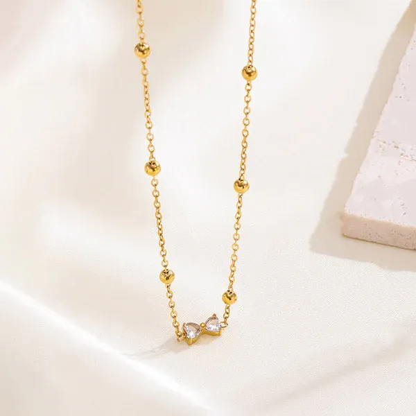 Fiona Crystal Bow Necklace | Stainless Steel | 18K Gold Plated | Anti Tarnish