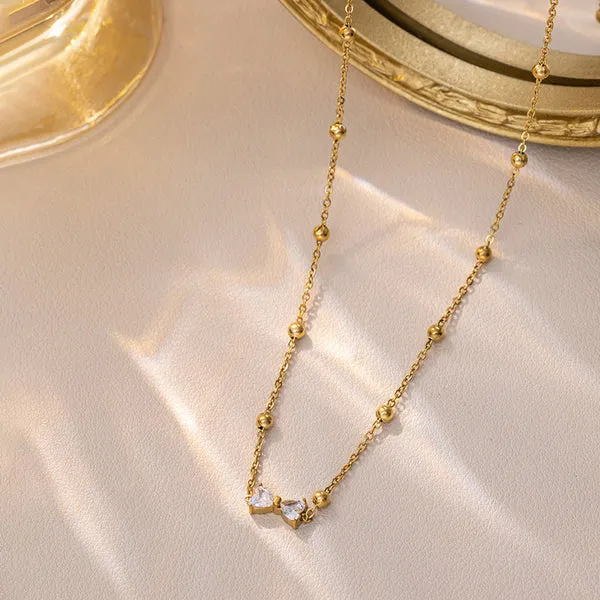 Fiona Crystal Bow Necklace | Stainless Steel | 18K Gold Plated | Anti Tarnish