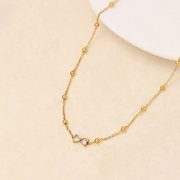 Fiona Crystal Bow Necklace | Stainless Steel | 18K Gold Plated | Anti Tarnish