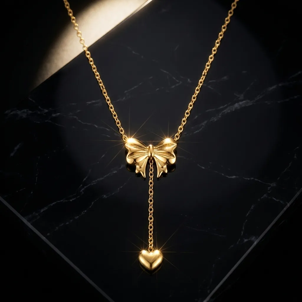 Nadia Bow Heart Drop Necklace | Stainless Steel | 18K Gold Plated | Anti Tarnish