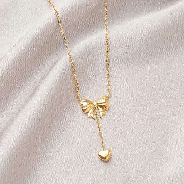 Nadia Bow Heart Drop Necklace | Stainless Steel | 18K Gold Plated | Anti Tarnish