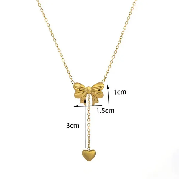 Nadia Bow Heart Drop Necklace | Stainless Steel | 18K Gold Plated | Anti Tarnish