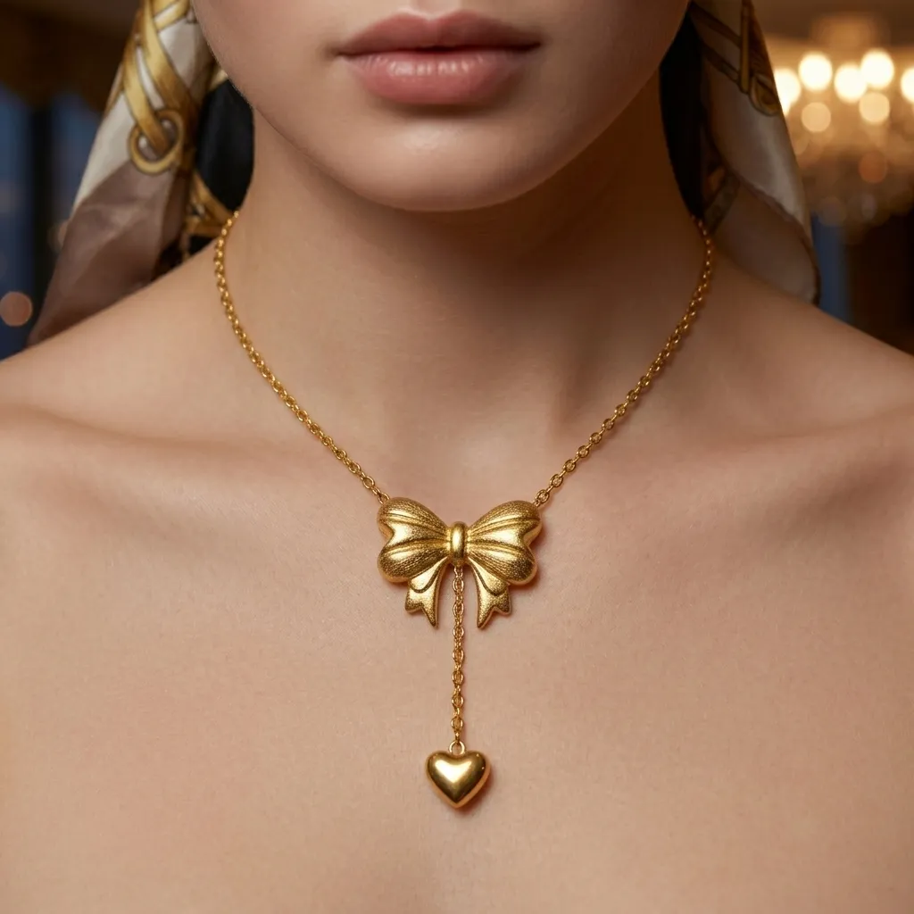 Nadia Bow Heart Drop Necklace | Stainless Steel | 18K Gold Plated | Anti Tarnish