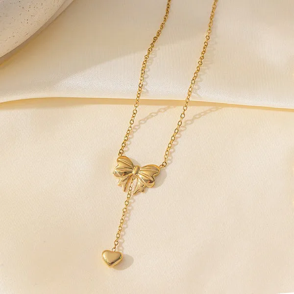 Nadia Bow Heart Drop Necklace | Stainless Steel | 18K Gold Plated | Anti Tarnish