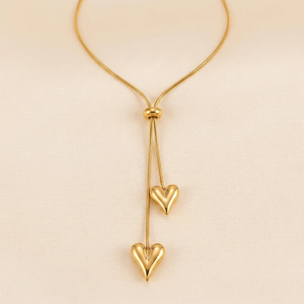 Alora Heart Lariat Necklace | Stainless Steel | 18K Gold Plated | Anti Tarnish