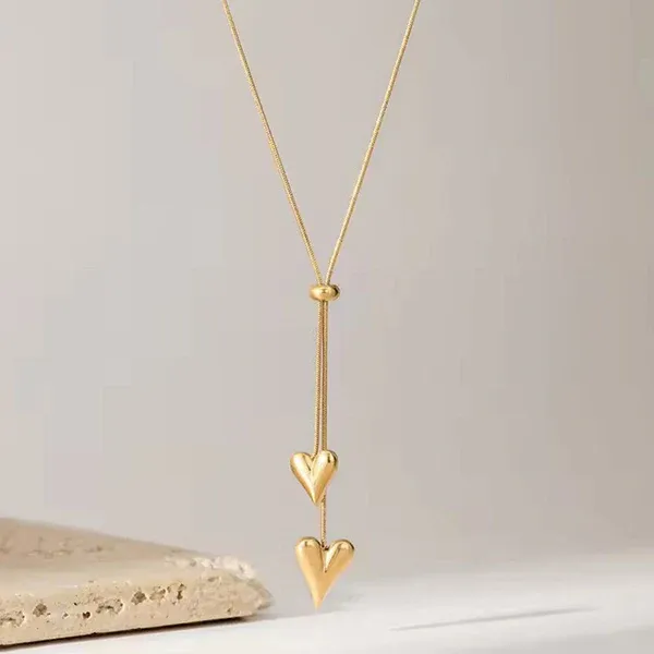 Alora Heart Lariat Necklace | Stainless Steel | 18K Gold Plated | Anti Tarnish