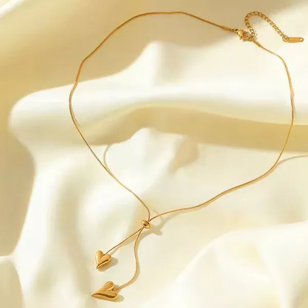 Alora Heart Lariat Necklace | Stainless Steel | 18K Gold Plated | Anti Tarnish