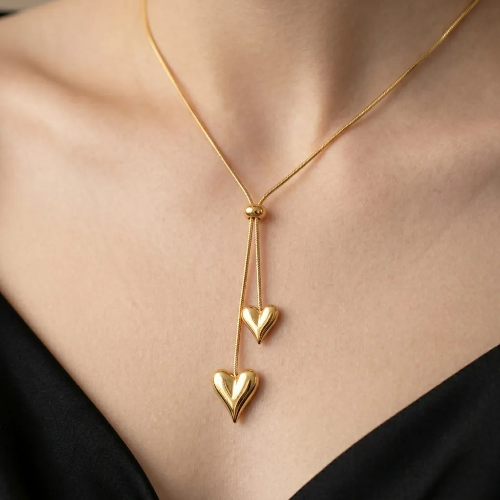 Alora Heart Lariat Necklace | Stainless Steel | 18K Gold Plated | Anti Tarnish