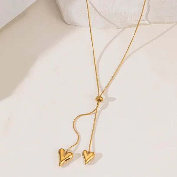 Alora Heart Lariat Necklace | Stainless Steel | 18K Gold Plated | Anti Tarnish