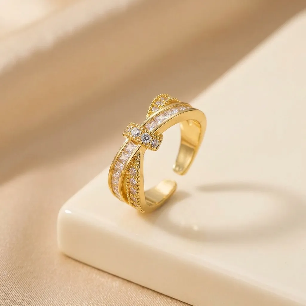 Chloe Cross Bow Ring | Stainless Steel | 18K Gold Plated | Anti Tarnish