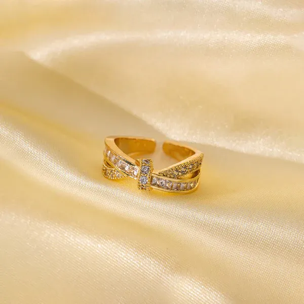 Chloe Cross Bow Ring | Stainless Steel | 18K Gold Plated | Anti Tarnish