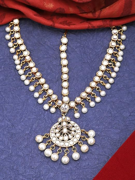 Yellow Chimes Traditional Maang Tikka Gold Plated and Kundan Studded Ethnic Design