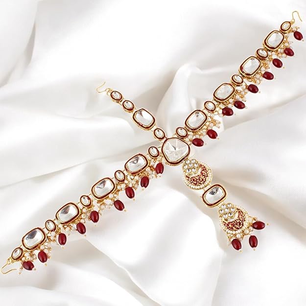 I Jewels Traditional Gold Plated Kundan Bridal Dulhan Jewellery Set for Women (IJ021)