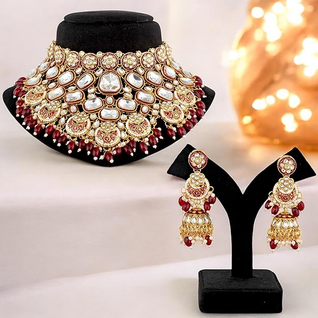 I Jewels Traditional Gold Plated Kundan Bridal Dulhan Jewellery Set for Women (IJ021)