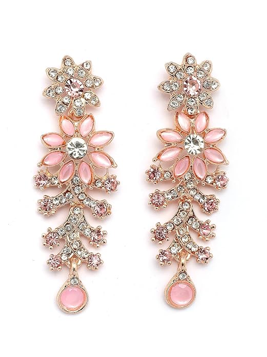 Sukkhi Charming AD Diamonds Studded Floral Choker Necklace Danlge Earrings Maangtikka Jewellery Set for Women & Girls