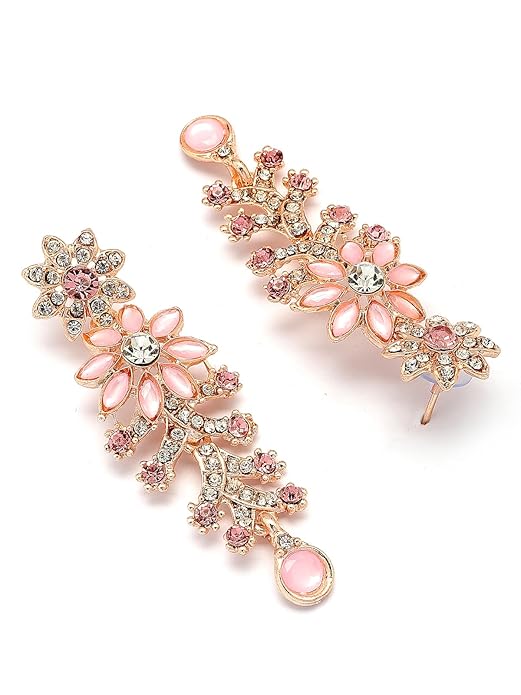 Sukkhi Charming AD Diamonds Studded Floral Choker Necklace Danlge Earrings Maangtikka Jewellery Set for Women & Girls