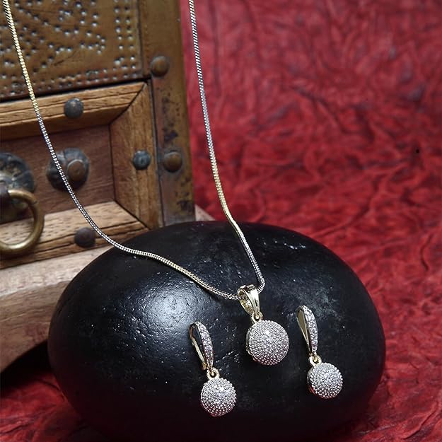 ZENEME American Diamond Gold Plated Jewellery necklace for girls Pendant Set