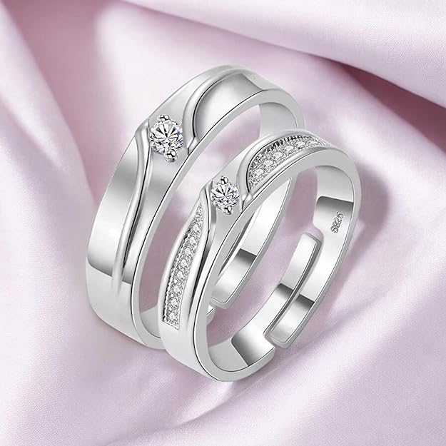 Nilu's Collection 925 Sterling Silver Plated Adjustable Couple Ring for Men & Women