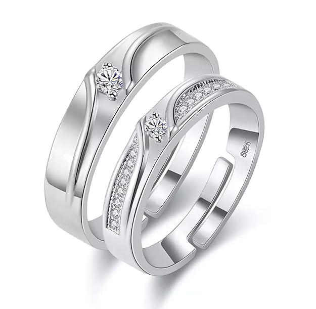 Nilu's Collection 925 Sterling Silver Plated Adjustable Couple Ring for Men & Women