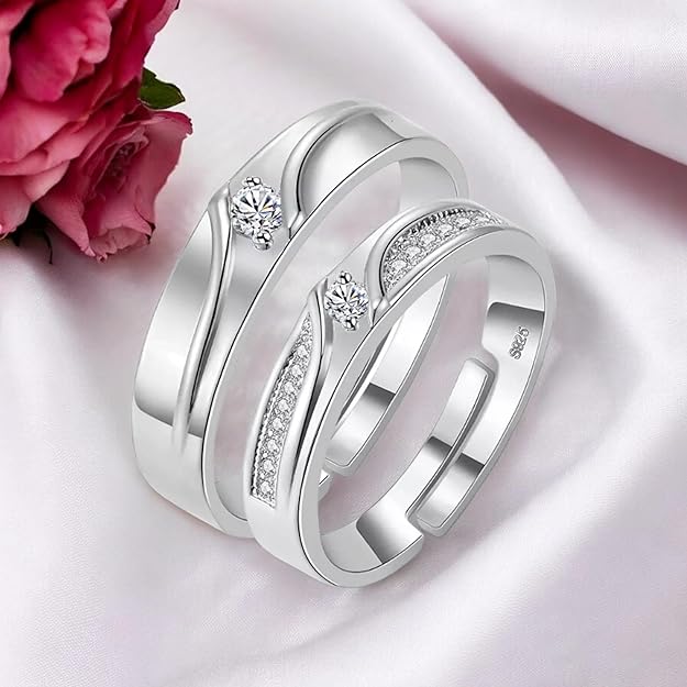Nilu's Collection 925 Sterling Silver Plated Adjustable Couple Ring for Men & Women