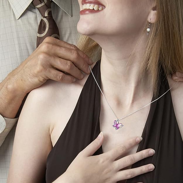 Yellow Chimes Pendant for Women and Girls | Silver-Toned Butterfly Pendant with Purple Crystal | Elegant Chain Jewelry | Perfect Birthday or Valentine’s Gift for Women and Girls