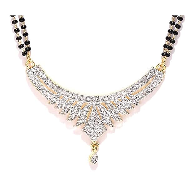 American Diamond Gold Plated Mangalsutra Pendant with Chain and Earrings for Women