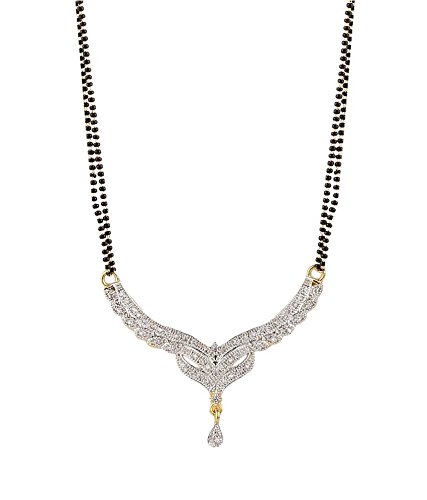 Mangalsutra Gold Plated American Diamond Studded Tanmaniya Nallapusalu With Earrings Jewellery For Women