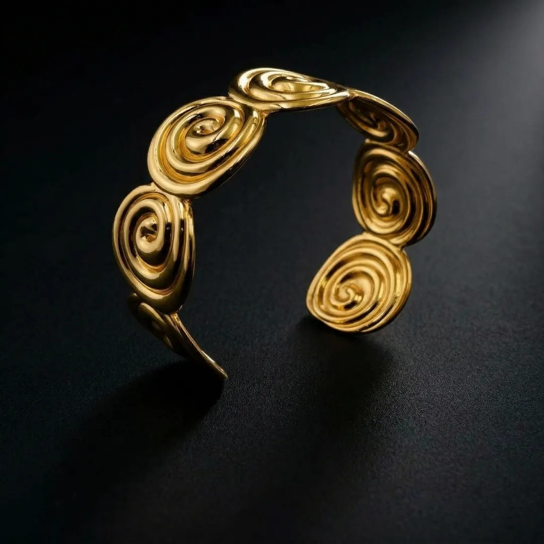Gold Spiral Cuff Bracelet - Designer Party Wear Statement Jewellery