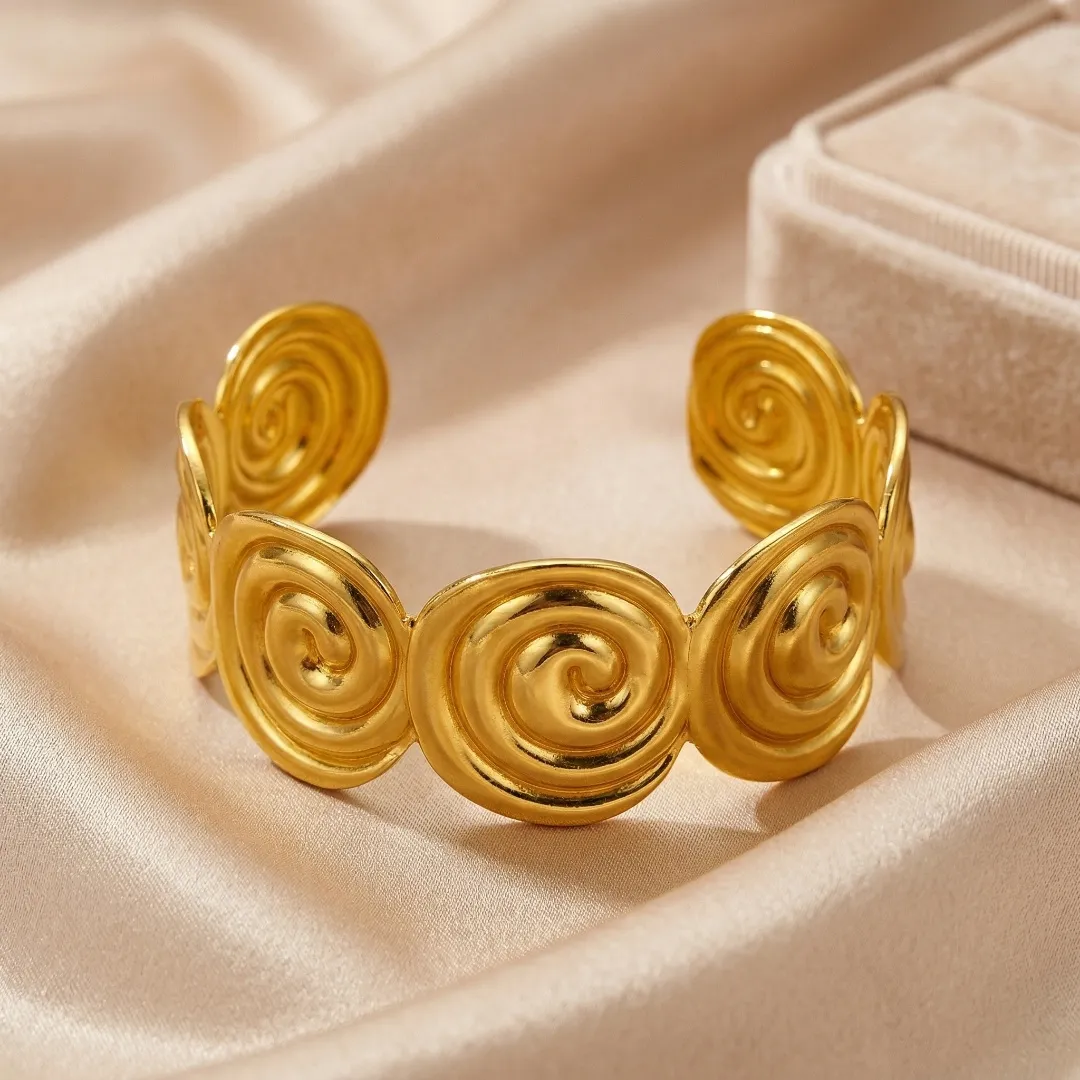 Gold Spiral Cuff Bracelet - Designer Party Wear Statement Jewellery